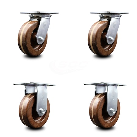 Service Caster 6 Inch High Temp Phenolic Caster Set with Roller Bearings 2 Swivel 2 Rigid SCC SCC-35S620-PHRHT-2-R-2